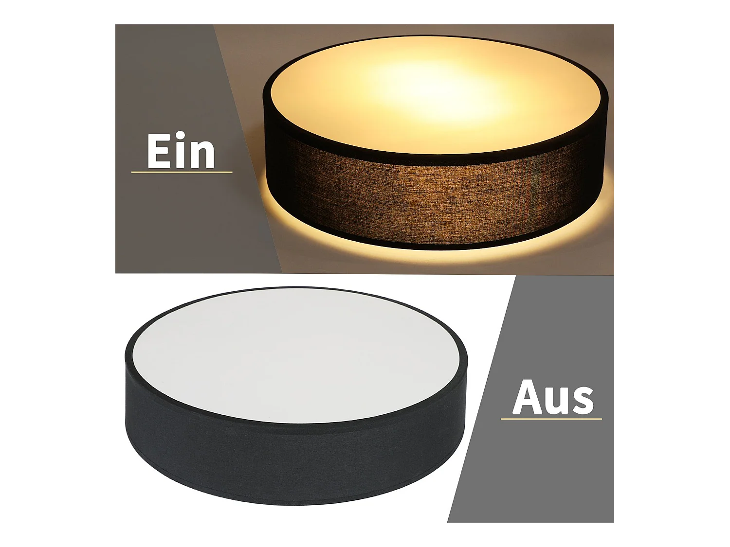 NETTLIFE Plafonnier Chambre 38CM Rond 2 Ampoules E27 Noir Lampe de Chambre Moderne avec Abat-jour en Tissu Cuisine Couloir