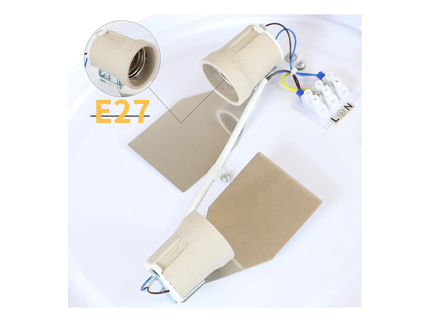 NETTLIFE Plafonnier Chambre 38CM Rond 2 Ampoules E27 Noir Lampe de Chambre Moderne avec Abat-jour en Tissu Cuisine Couloir