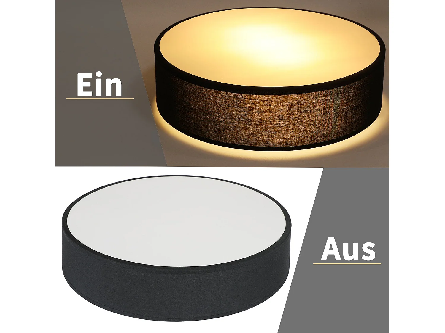 NETTLIFE Plafonnier Chambre 38CM Rond 2 Ampoules E27 Noir Lampe de Chambre Moderne avec Abat-jour en Tissu Cuisine Couloir