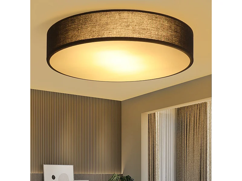 NETTLIFE Plafonnier Chambre 38CM Rond 2 Ampoules E27 Noir Lampe de Chambre Moderne avec Abat-jour en Tissu Cuisine Couloir