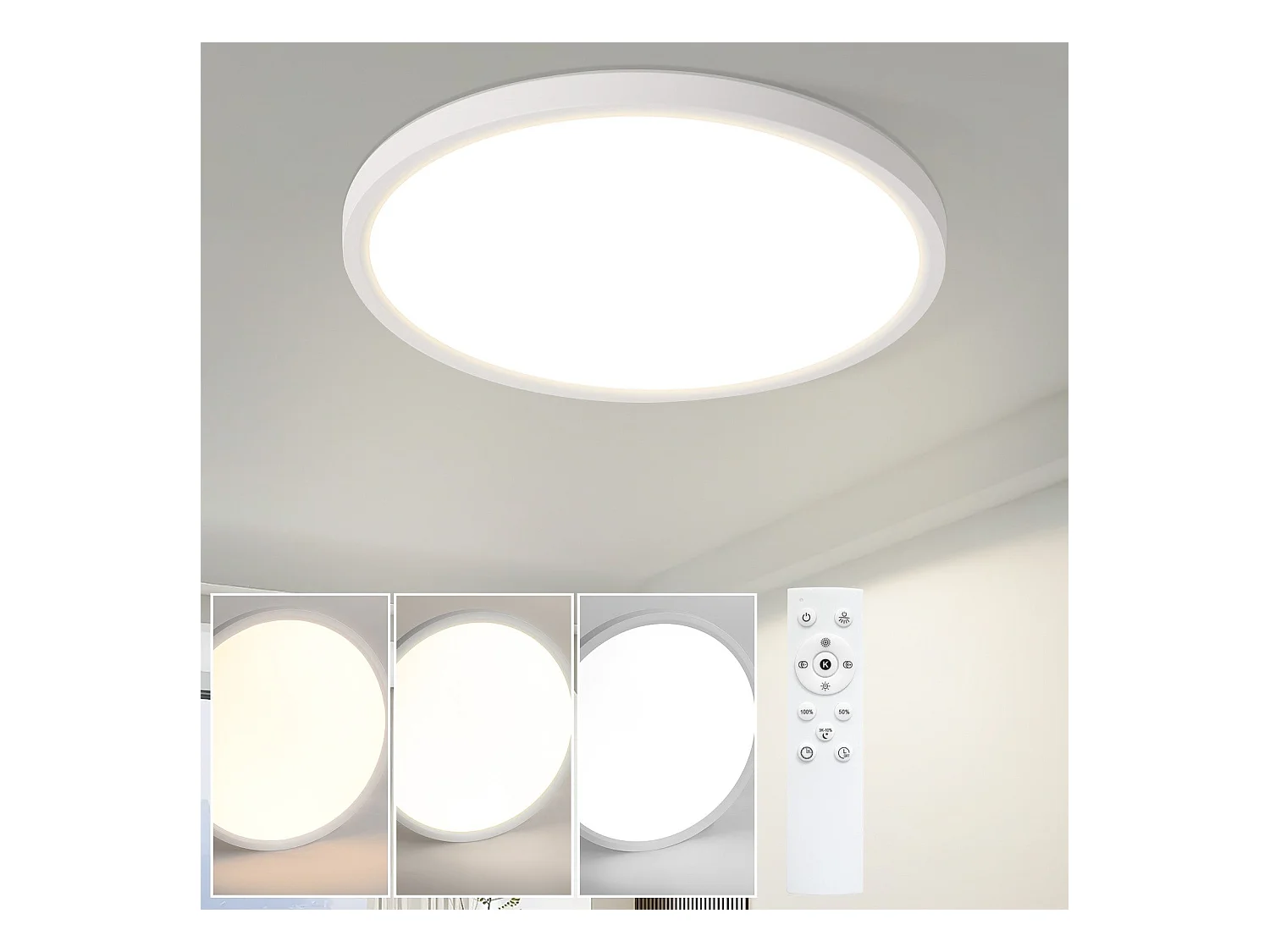 NETTLIFE Plafonnier LED Plat Pour Chambre à Coucher Noir 18cm 15w Lampe De Salle De Bain à Intensité Variable