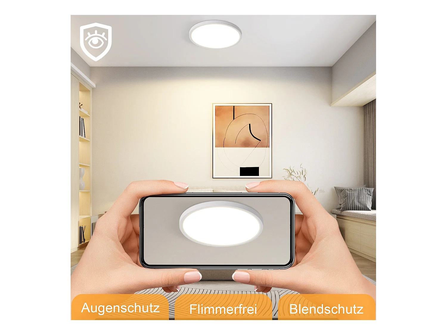 NETTLIFE Plafonnier LED Plat Pour Chambre à Coucher Noir 18cm 15w Lampe De Salle De Bain à Intensité Variable