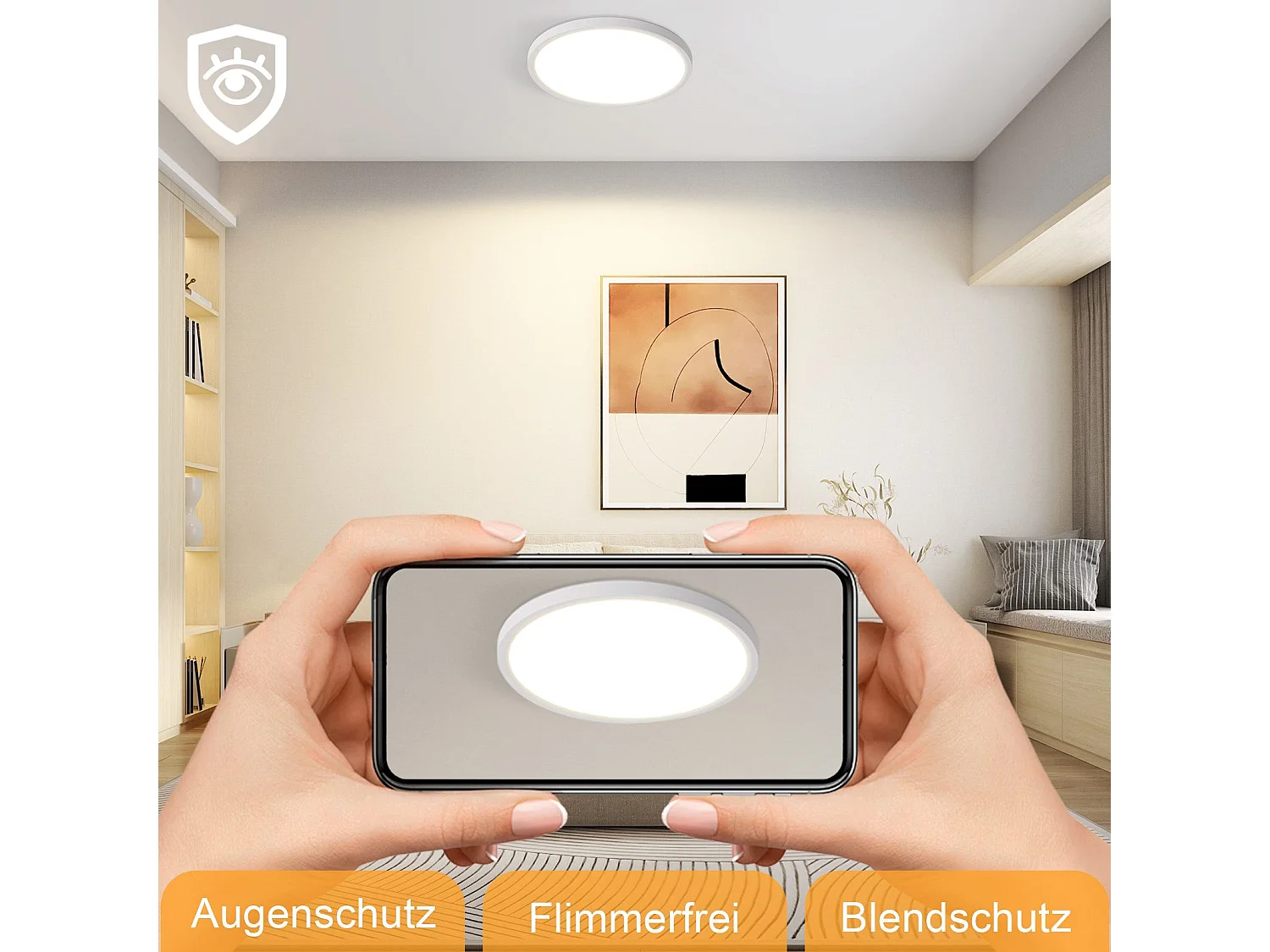 NETTLIFE Plafonnier LED Plat Pour Chambre à Coucher Noir 18cm 15w Lampe De Salle De Bain à Intensité Variable