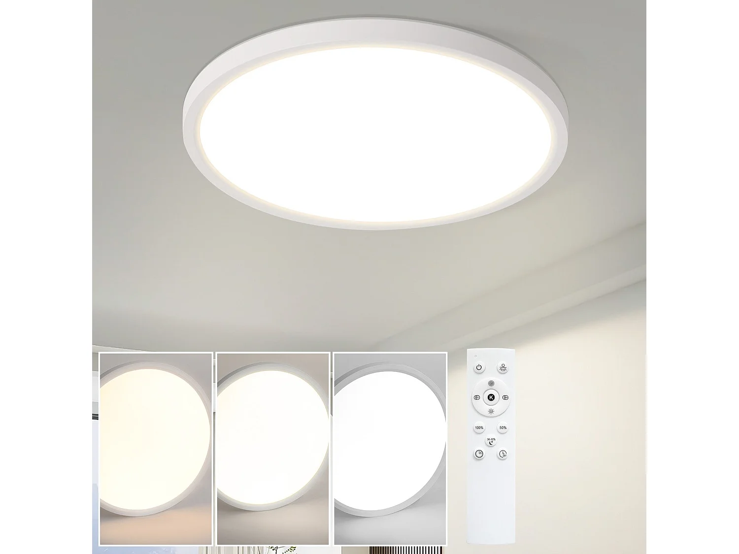 NETTLIFE Plafonnier LED Plat Pour Chambre à Coucher Noir 18cm 15w Lampe De Salle De Bain à Intensité Variable