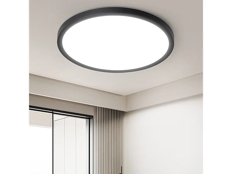 NETTLIFE Plafonnier LED Plat Pour Chambre à Coucher Noir 18 Cm 15w Non Dimmable Blanc Chaud 3000 K