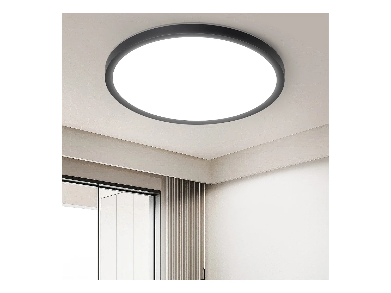 NETTLIFE Platte LED-plafondlamp voor slaapkamer, zwart, 18 cm, 15 W, niet dimbaar, warm wit, 3000 K
