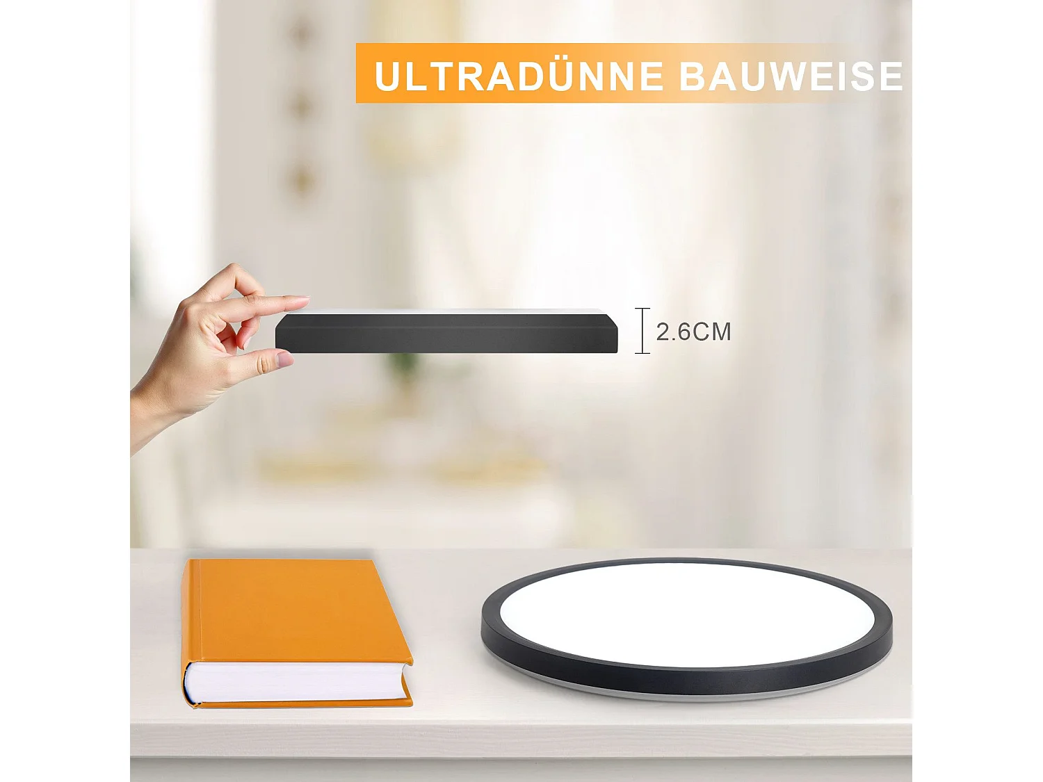 NETTLIFE Plafonnier LED Plat Pour Chambre à Coucher Noir 18 Cm 15w Non Dimmable Blanc Chaud 3000 K