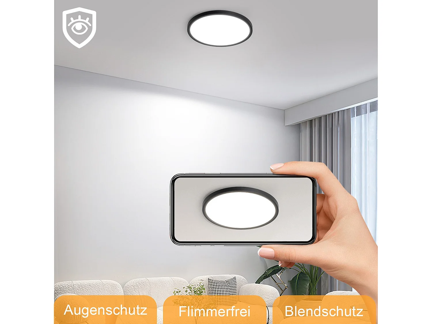 NETTLIFE Plafonnier LED Plat Pour Chambre à Coucher Noir 18 Cm 15w Non Dimmable Blanc Chaud 3000 K