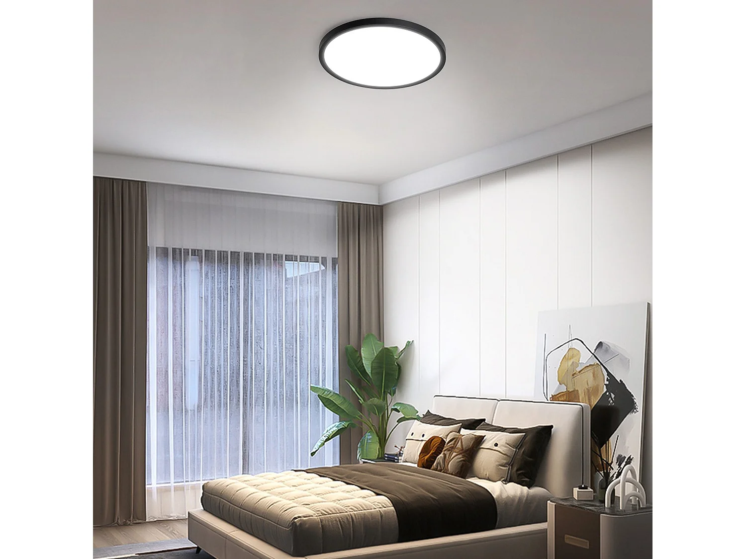 NETTLIFE Plafonnier LED Plat Pour Chambre à Coucher Noir 18 Cm 15w Non Dimmable Blanc Chaud 3000 K