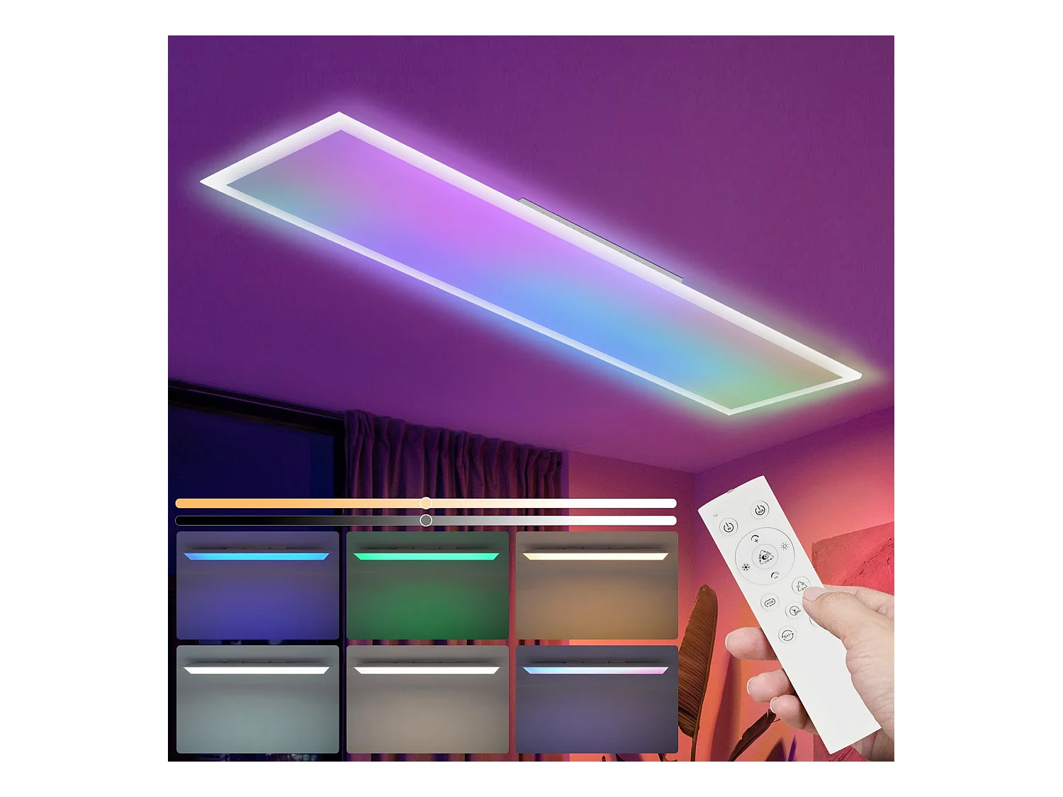 NETTLIFE Panneau LED 100 x 25 cm variable, long éclairage RVB à changement de couleur plate avec télécommande, 24 W