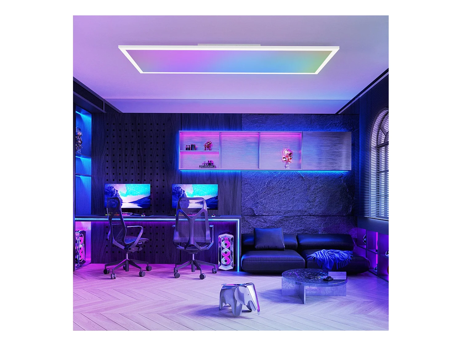 NETTLIFE Panneau LED 100 x 25 cm variable, long éclairage RVB à changement de couleur plate avec télécommande, 24 W