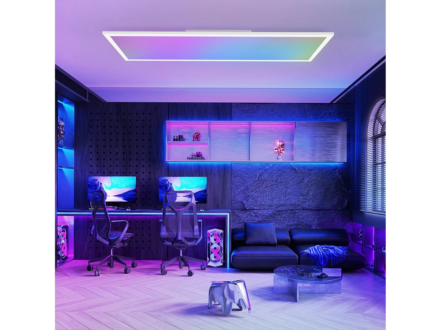 NETTLIFE Panneau LED 100 x 25 cm variable, long éclairage RVB à changement de couleur plate avec télécommande, 24 W