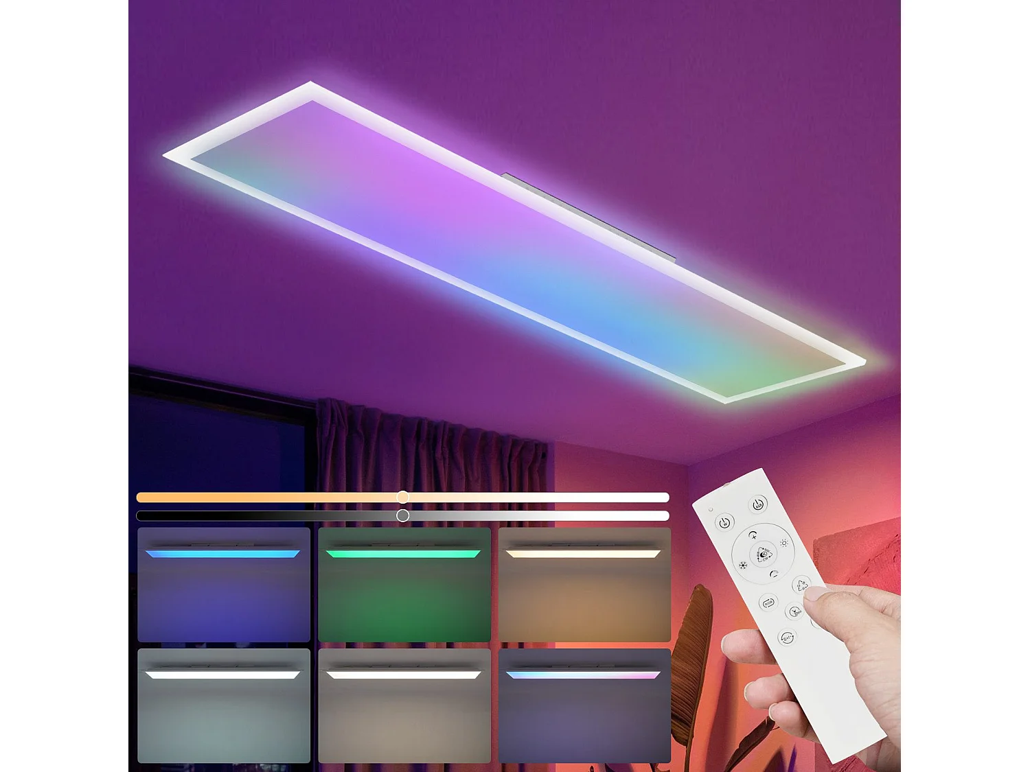 NETTLIFE Panneau LED 100 x 25 cm variable, long éclairage RVB à changement de couleur plate avec télécommande, 24 W