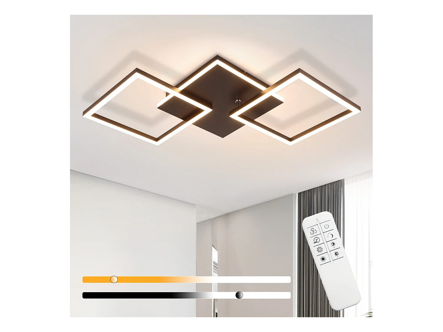 NETTLIFE Lampa sufitowa LED do salonu, czarna, ściemnialna, kwadratowa, nowoczesna, 36 W, z pilotem