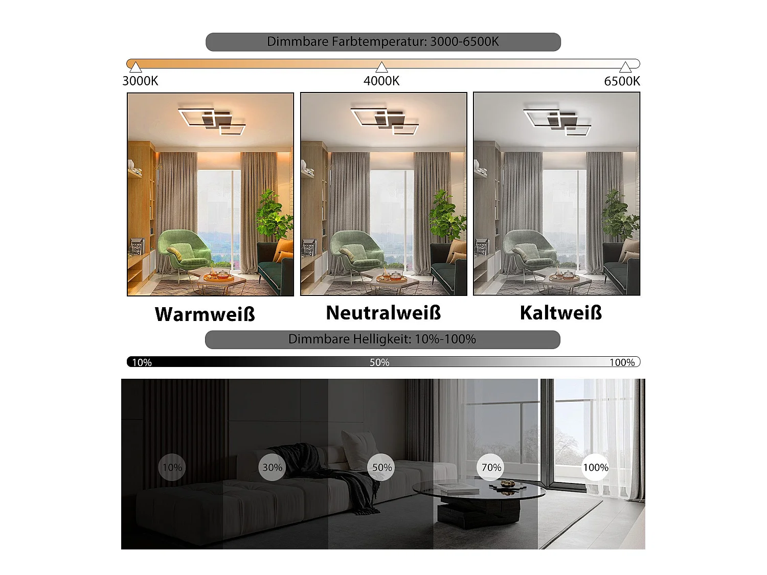 NETTLIFE Lampa sufitowa LED do salonu, czarna, ściemnialna, kwadratowa, nowoczesna, 36 W, z pilotem