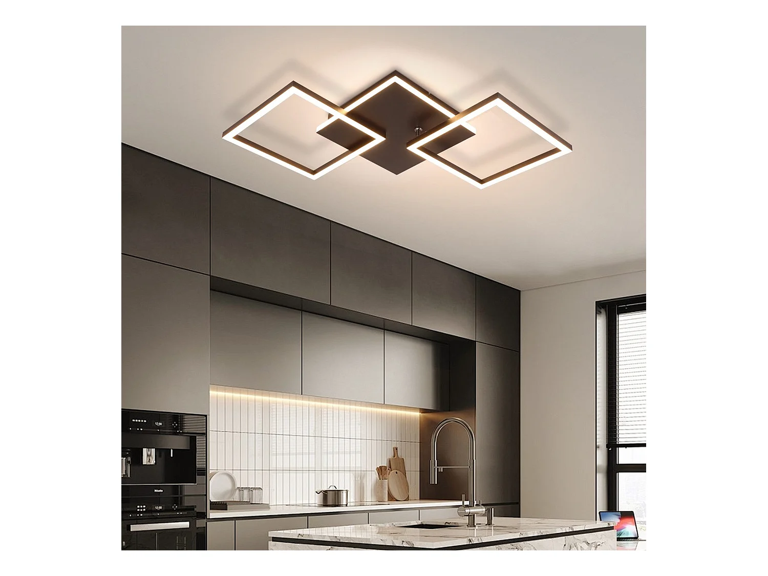 NETTLIFE Lampa sufitowa LED do salonu, czarna, ściemnialna, kwadratowa, nowoczesna, 36 W, z pilotem