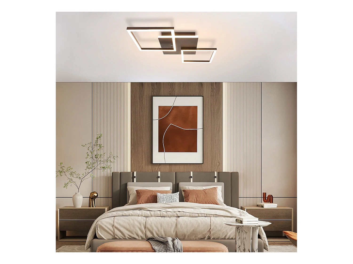 NETTLIFE Lampa sufitowa LED do salonu, czarna, ściemnialna, kwadratowa, nowoczesna, 36 W, z pilotem