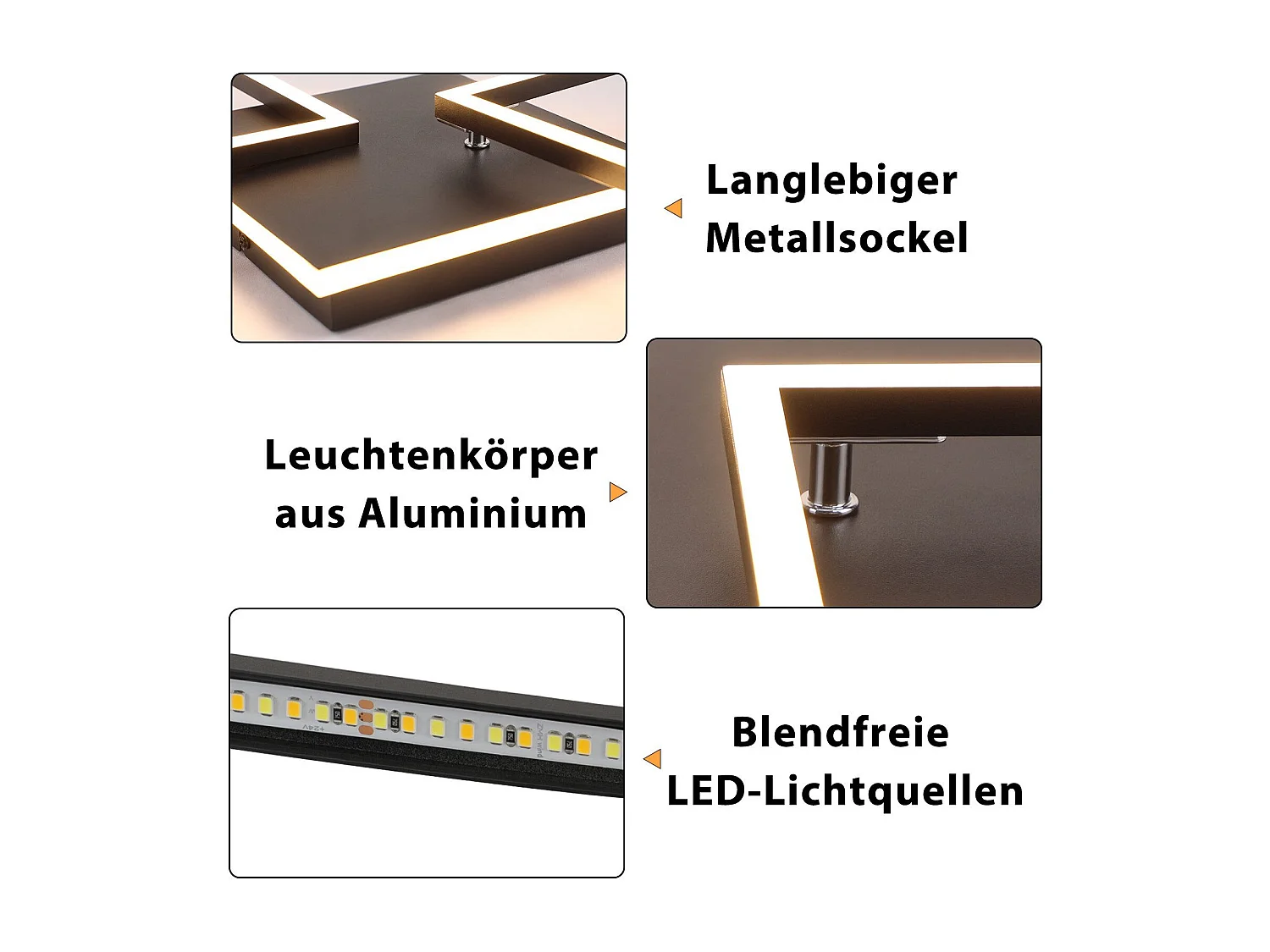 NETTLIFE Lámpara de techo LED para sala de estar, cuadrada, regulable, negra, moderna, 36 W, con control remoto