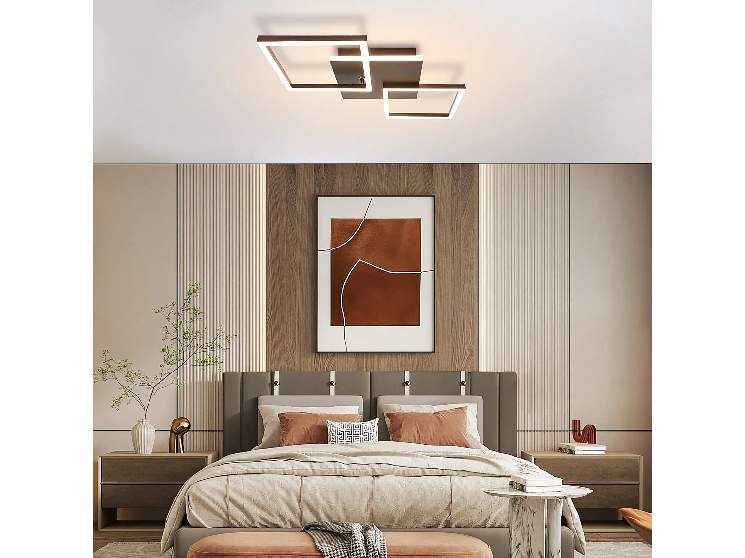 NETTLIFE Lámpara de techo LED para sala de estar, cuadrada, regulable, negra, moderna, 36 W, con control remoto