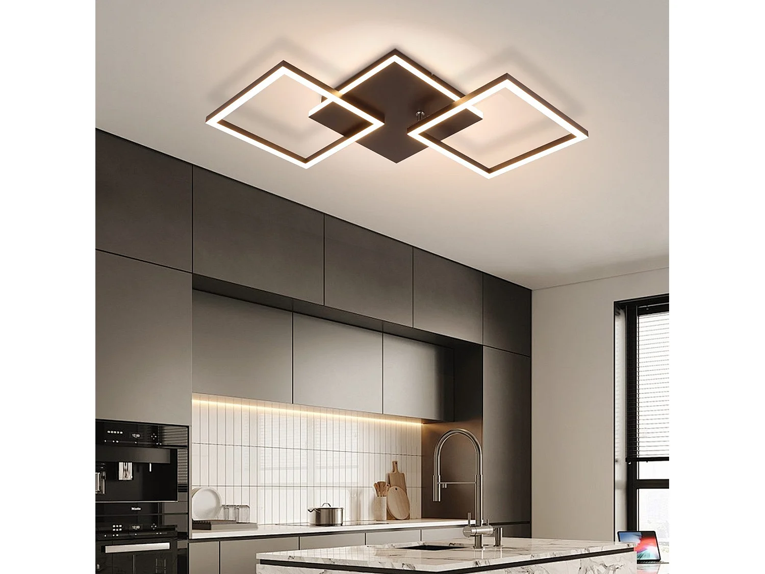 NETTLIFE Plafonnier LED Salon Noir Dimmable Carré Moderne 36w Avec Télécommande