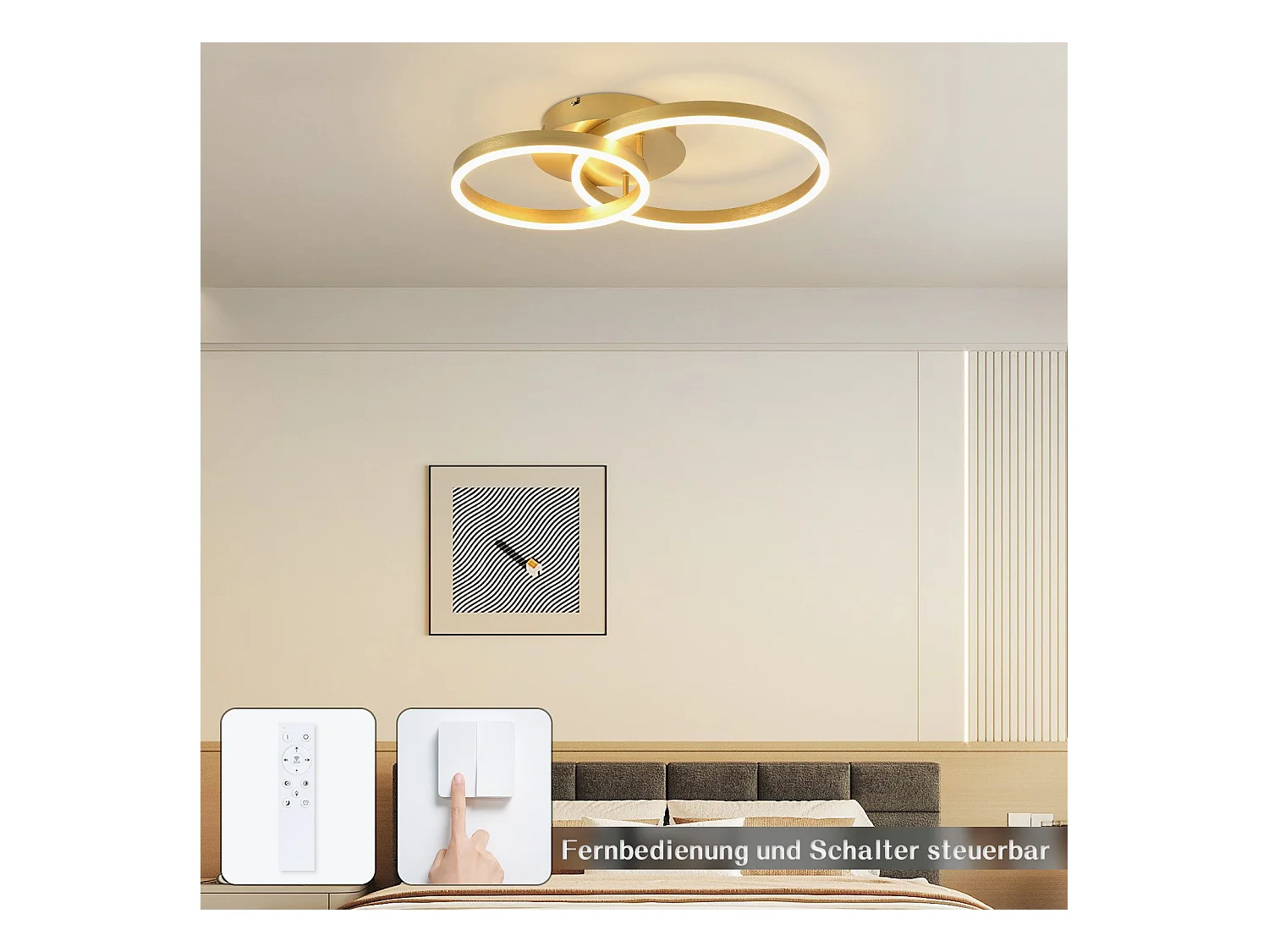 NETTLIFE Dimbare LED-plafondlamp, zwarte woonkamerlamp, moderne slaapkamerlamp, 46W, 2 ringen