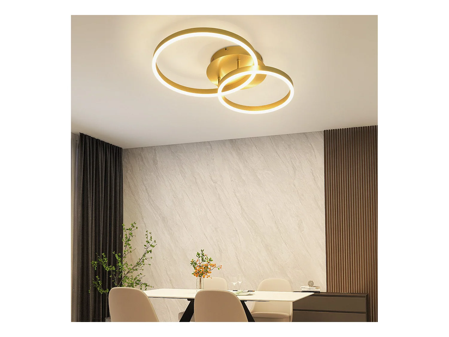 NETTLIFE Dimbare LED-plafondlamp, zwarte woonkamerlamp, moderne slaapkamerlamp, 46W, 2 ringen