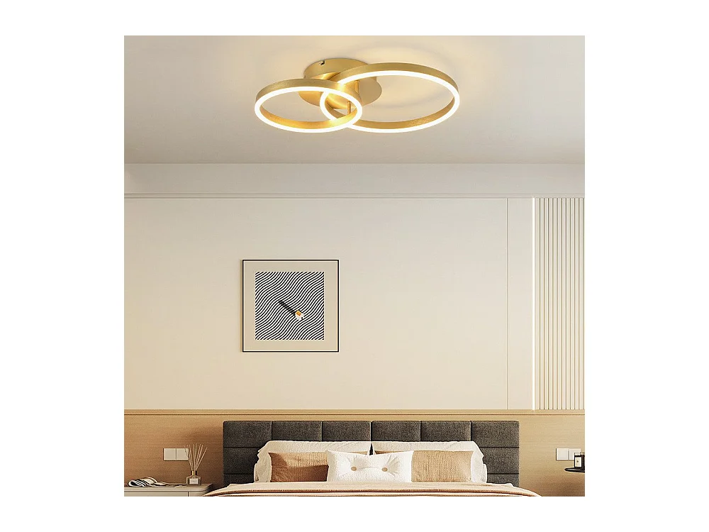 NETTLIFE Dimbare LED-plafondlamp, zwarte woonkamerlamp, moderne slaapkamerlamp, 46W, 2 ringen