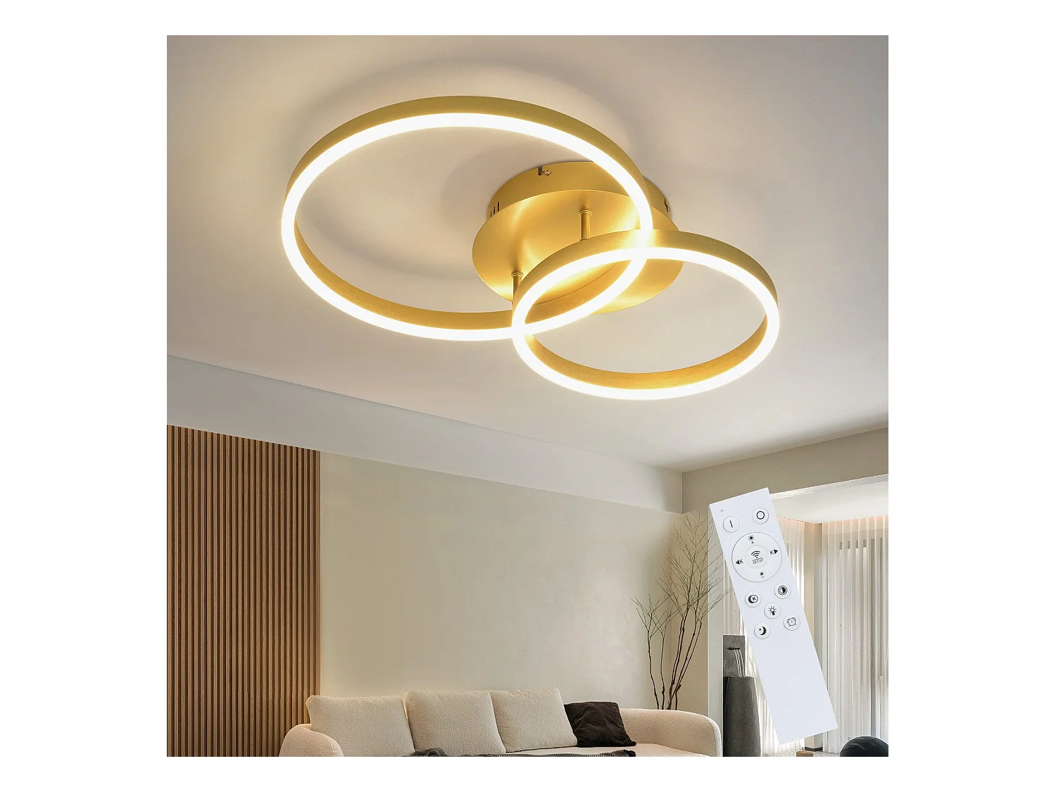 NETTLIFE Plafonnier LED à intensité variable, lampe de salon noire, lampe de chambre moderne, 46 W, 2 anneaux
