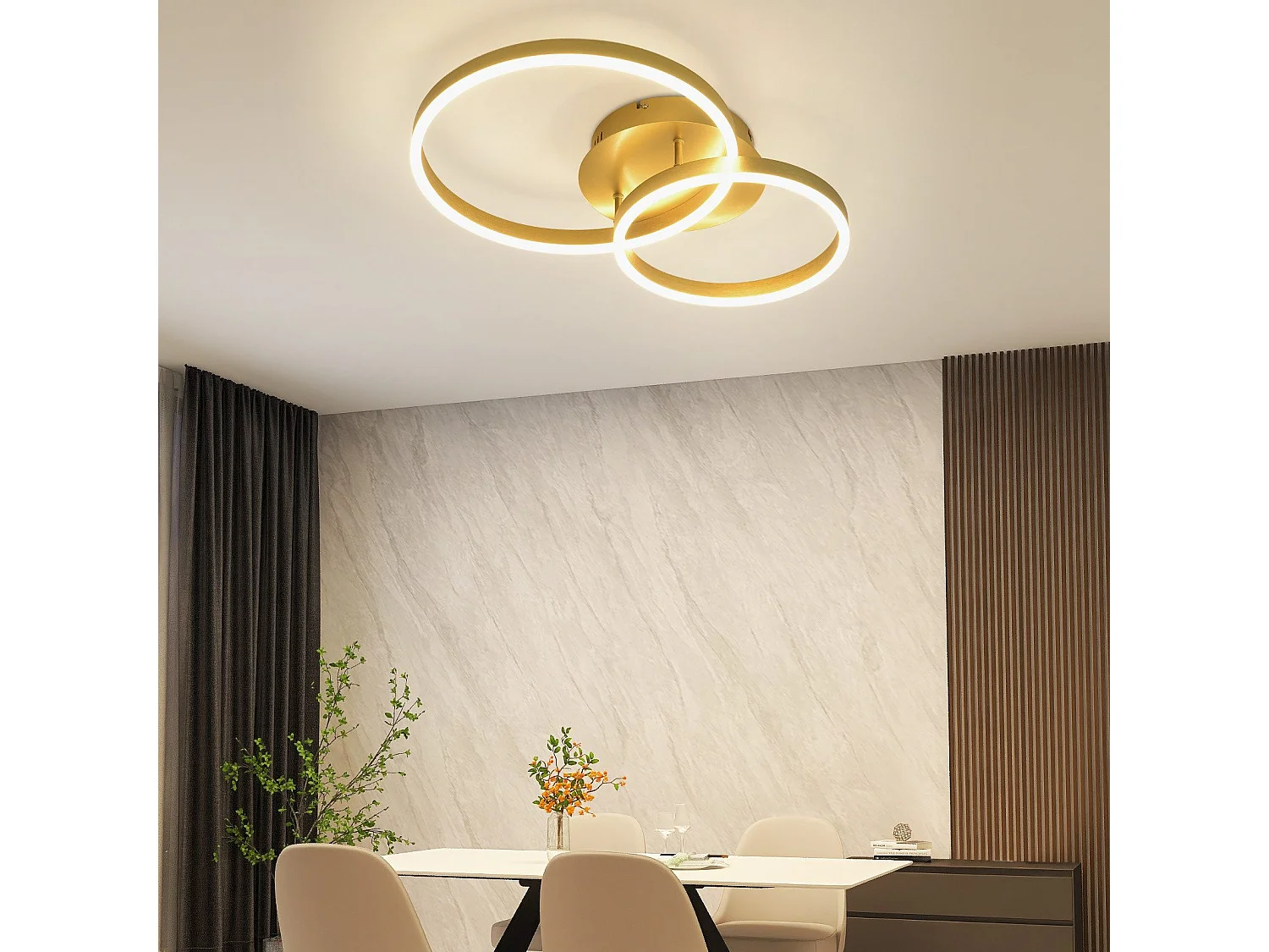 NETTLIFE Plafonnier LED à intensité variable, lampe de salon noire, lampe de chambre moderne, 46 W, 2 anneaux