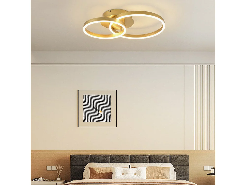 NETTLIFE Plafonnier LED à intensité variable, lampe de salon noire, lampe de chambre moderne, 46 W, 2 anneaux