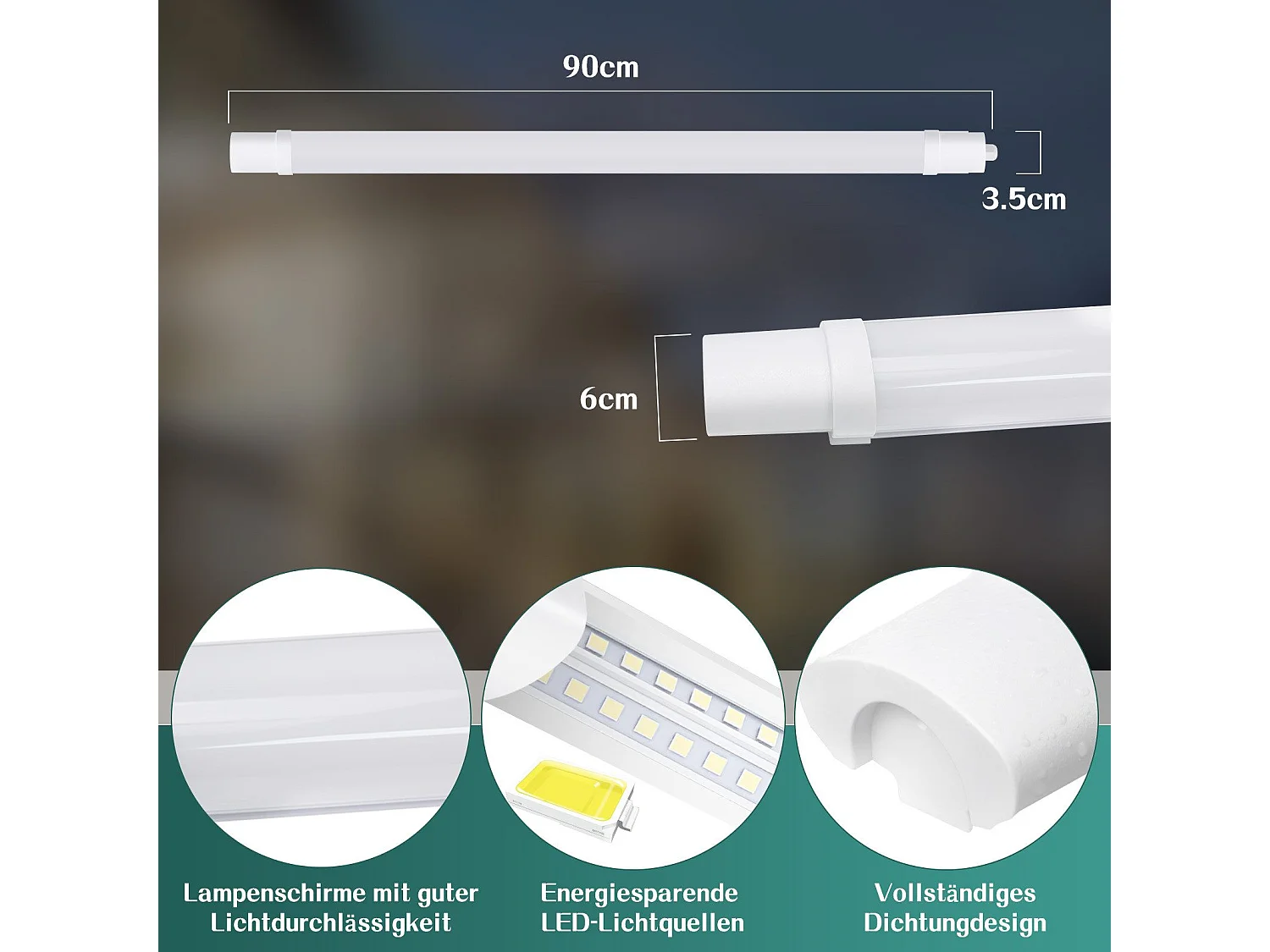 NETTLIFE Lot de 4 Plafonnier LED anti-humidité 90CM - Plafonnier tube LED 24W 3000LM Lampe de cave IP65 étanche 5000K