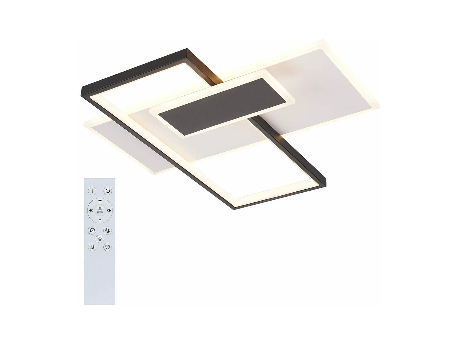 NETTLIFE Lampa sufitowa LED ściemnialna do salonu 62 W z 2 reflektorami sufitowymi, czarna, z pilotem, nowoczesny design akrylowy