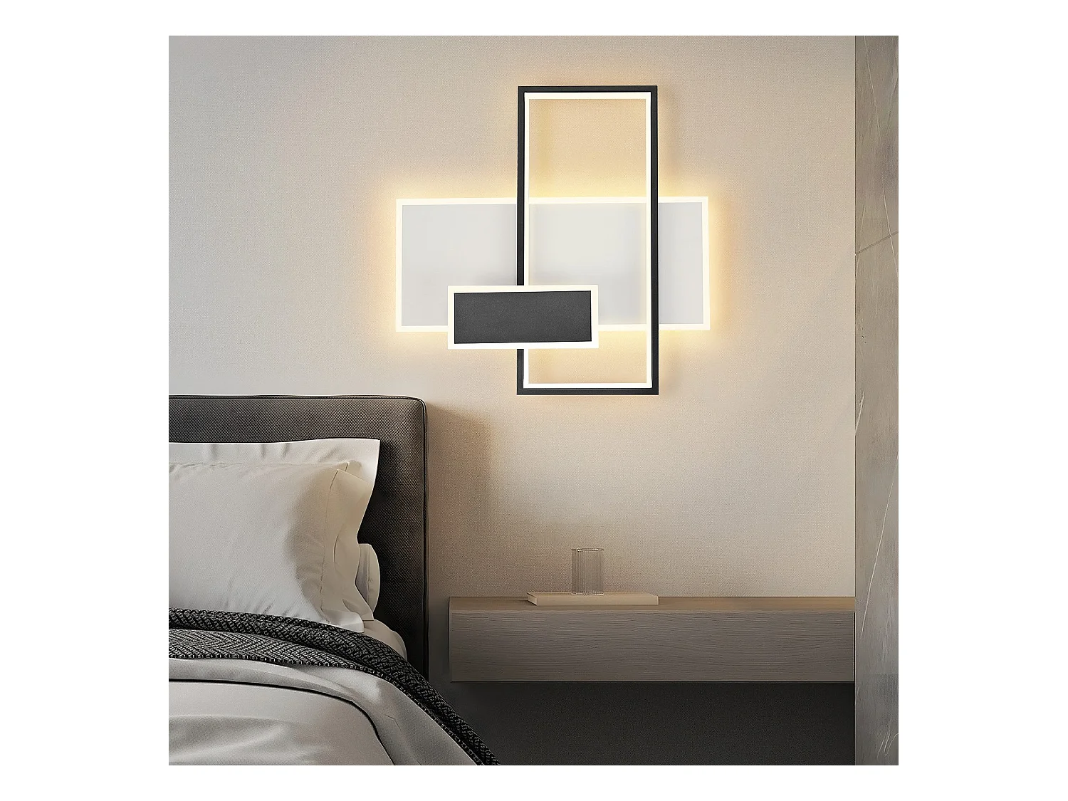 NETTLIFE Plafonnier LED lampe de salon à intensité variable 62 W avec 2 spots de plafond, noir, avec télécommande, design moderne en acrylique