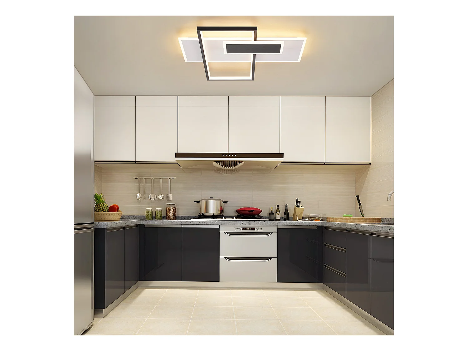 NETTLIFE Plafonnier LED lampe de salon à intensité variable 62 W avec 2 spots de plafond, noir, avec télécommande, design moderne en acrylique