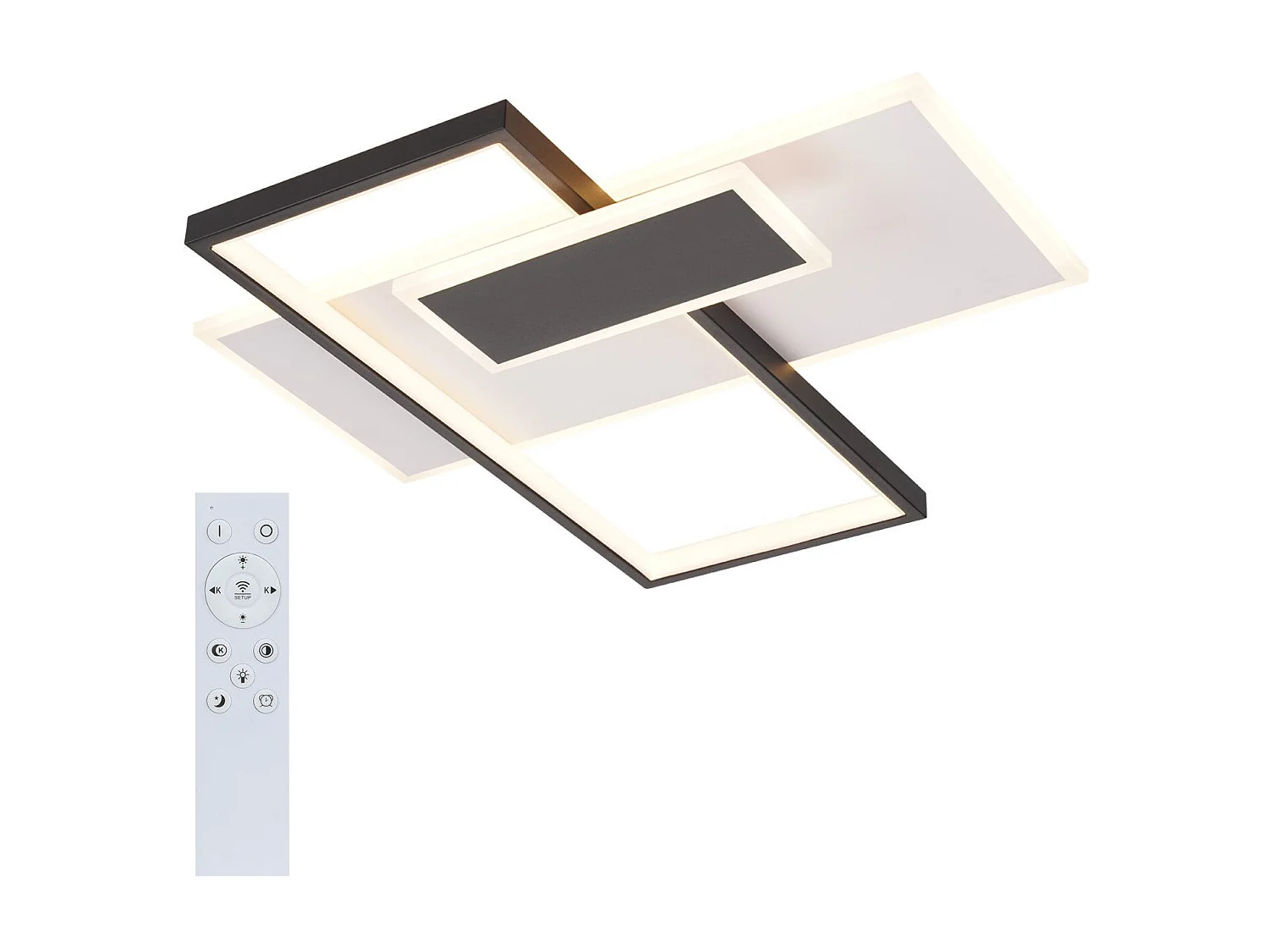 NETTLIFE Plafonnier LED lampe de salon à intensité variable 62 W avec 2 spots de plafond, noir, avec télécommande, design moderne en acrylique