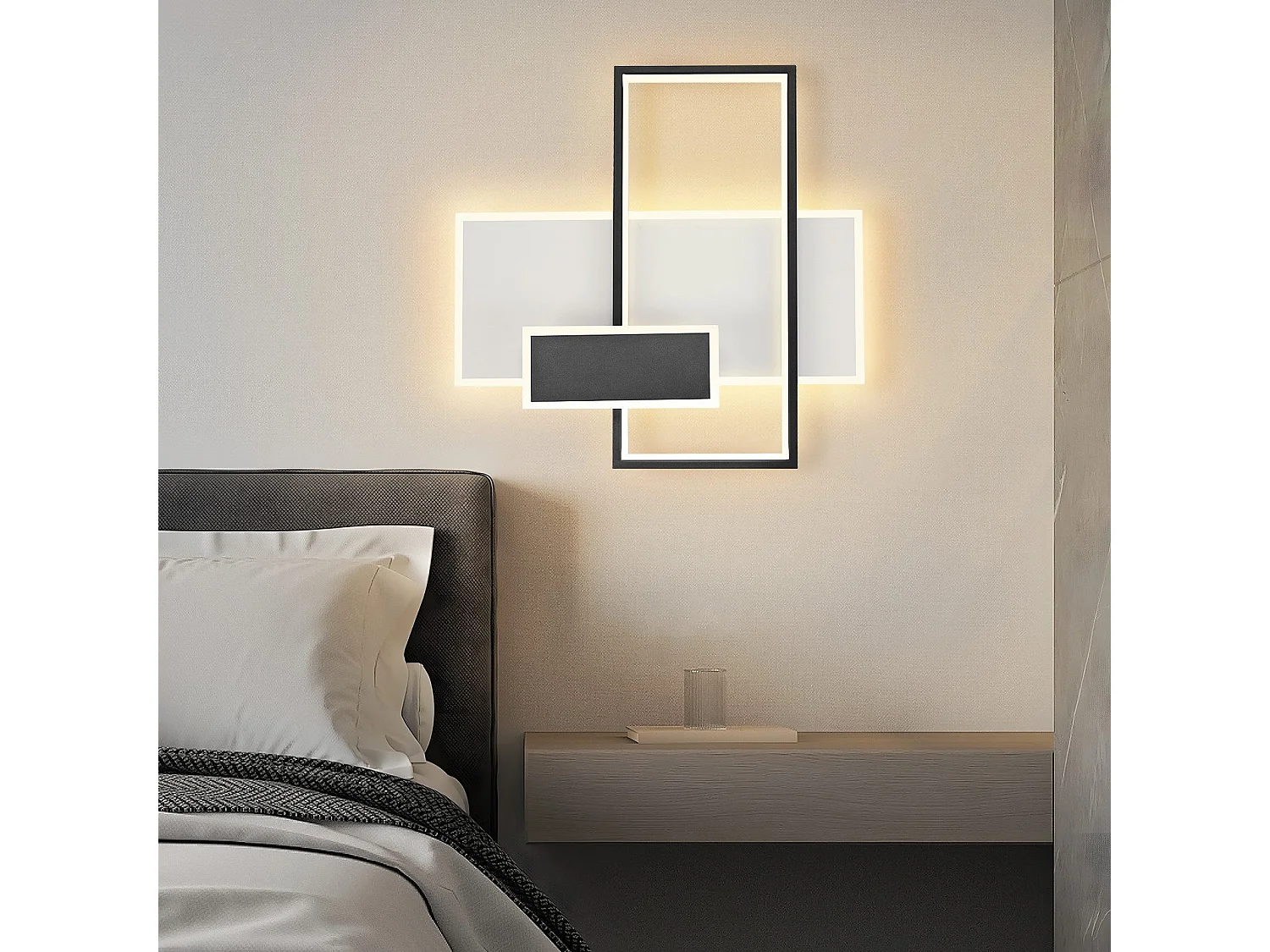 Plafoniera a LED dimmerabile NETTLIFE da 62W per soggiorno con 2 faretti, nera, con telecomando, design moderno in acrilico.