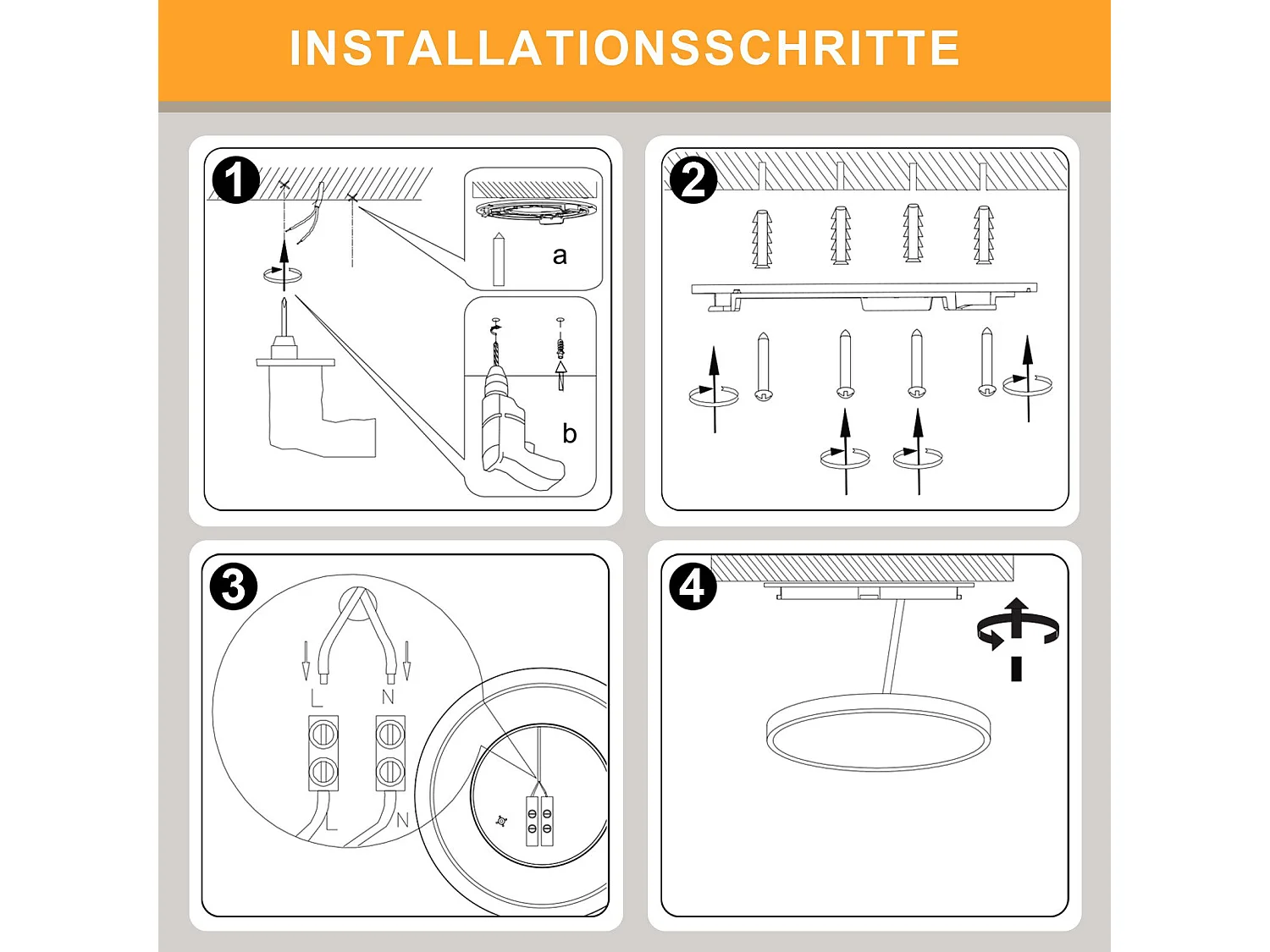 NETTLIFE Flache LED-Deckenleuchte für Schlafzimmer, Schwarz, 18 cm, 15 W, nicht dimmbar, Warmweiß 3000 K