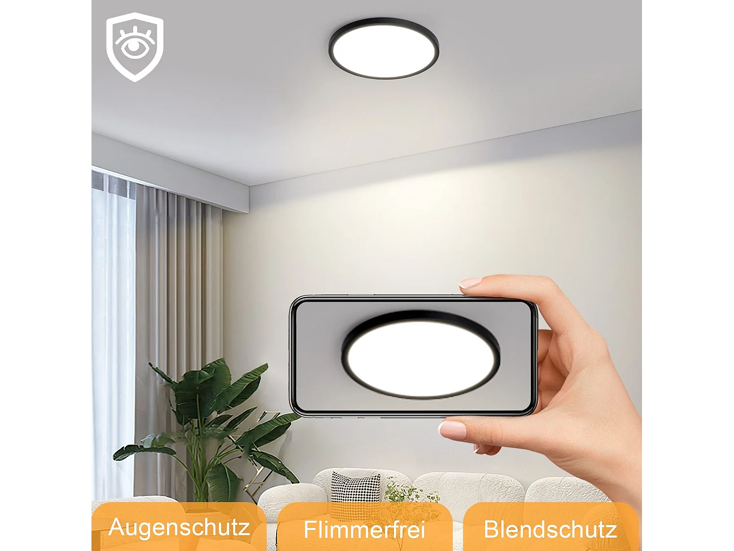NETTLIFE Plafonnier LED Plat Pour Chambre à Coucher Noir 18cm 15w Non Dimmable Blanc Chaud 3 000 K