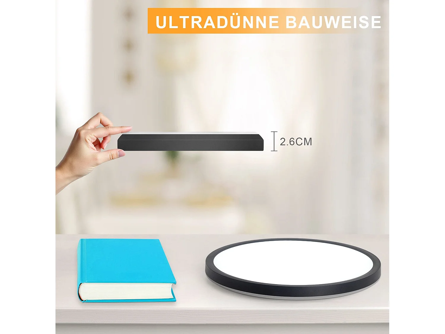 NETTLIFE Plafonnier LED Plat Pour Chambre à Coucher Noir 18cm 15w Non Dimmable Blanc Chaud 3 000 K