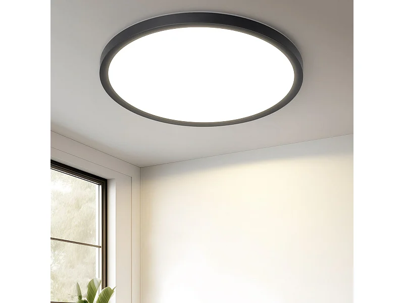 NETTLIFE Lámpara LED de techo plana para dormitorio, color negro, 18 cm, 15 W, no regulable, blanco cálido 3000 K