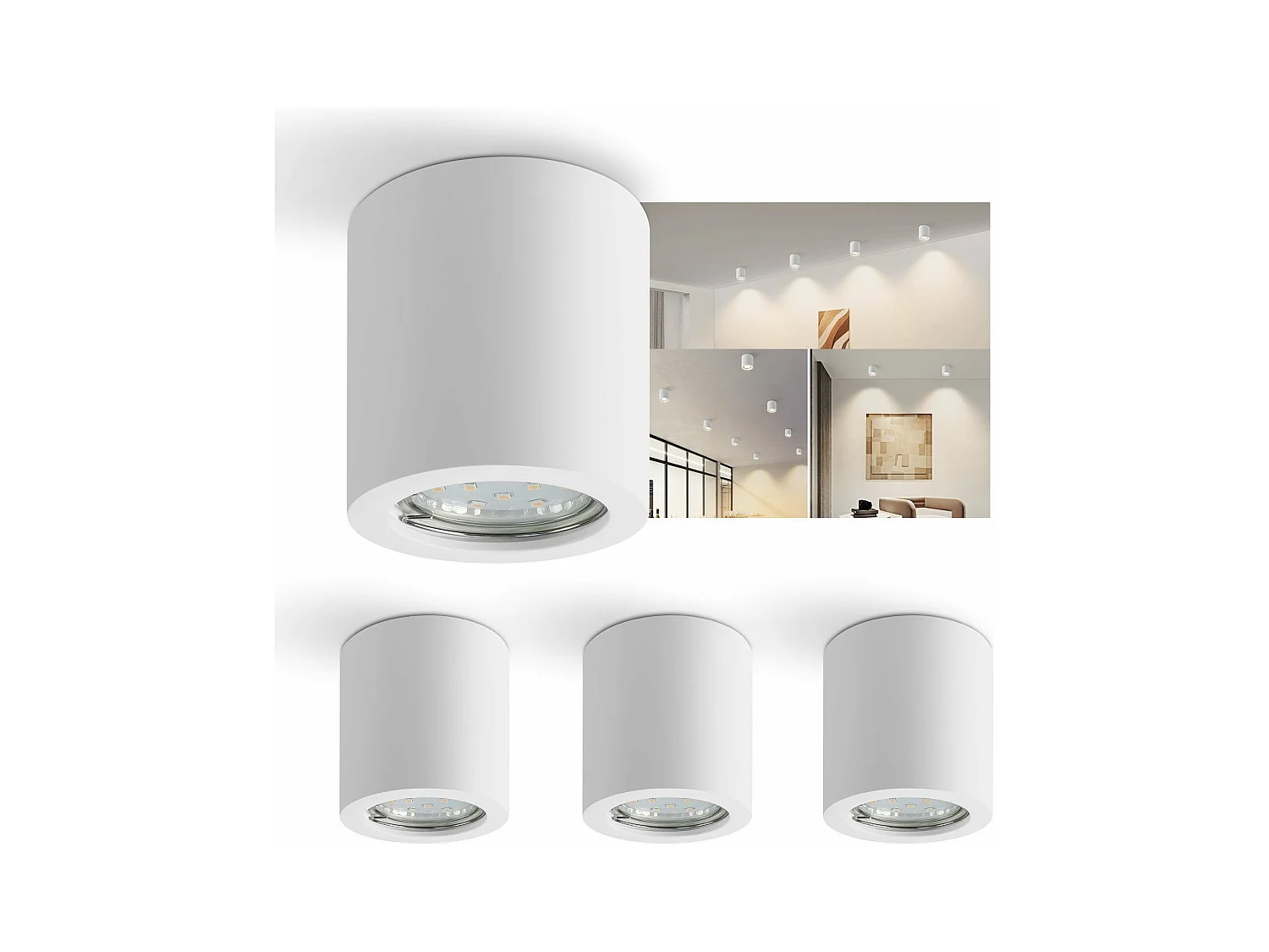 NETTLIFE 4-pack GU10 opbouwspots in wit, ronde vorm, moderne stijl, klein, 40W