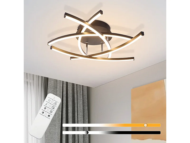 NETTLIFE LED plafondlamp slaapkamer zwart dimbaar 32W modern metaal met afstandsbediening