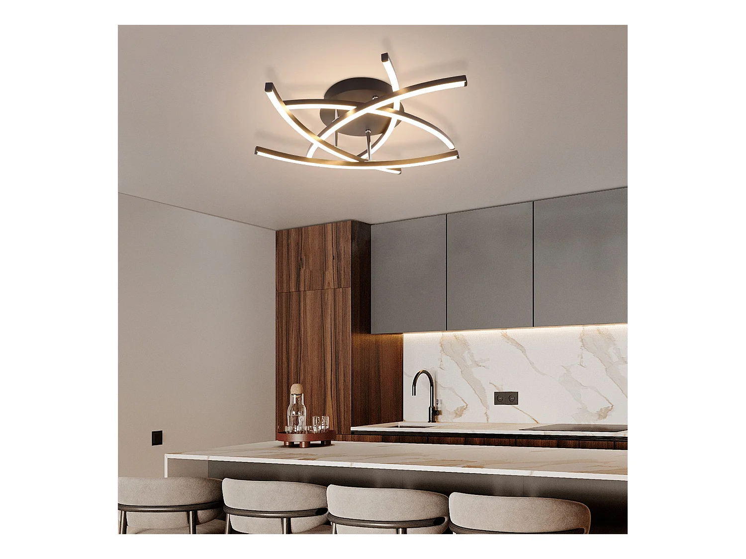 NETTLIFE LED Deckenleuchte Schlafzimmer Schwarz Dimmbar 32w Modern Metall Mit Fernbedienung