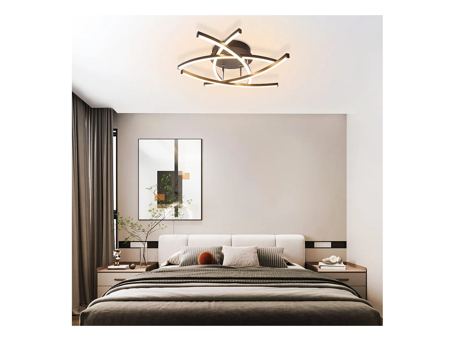 NETTLIFE LED Deckenleuchte Schlafzimmer Schwarz Dimmbar 32w Modern Metall Mit Fernbedienung