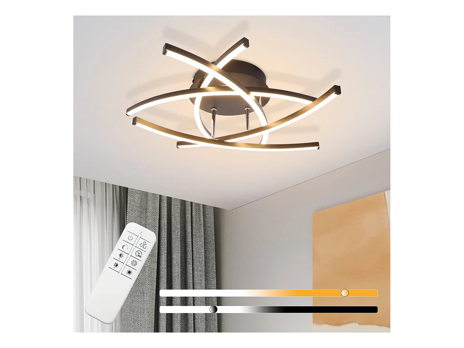 NETTLIFE Plafonnier LED Chambre Noir Dimmable 32w Moderne Métal Avec Télécommande