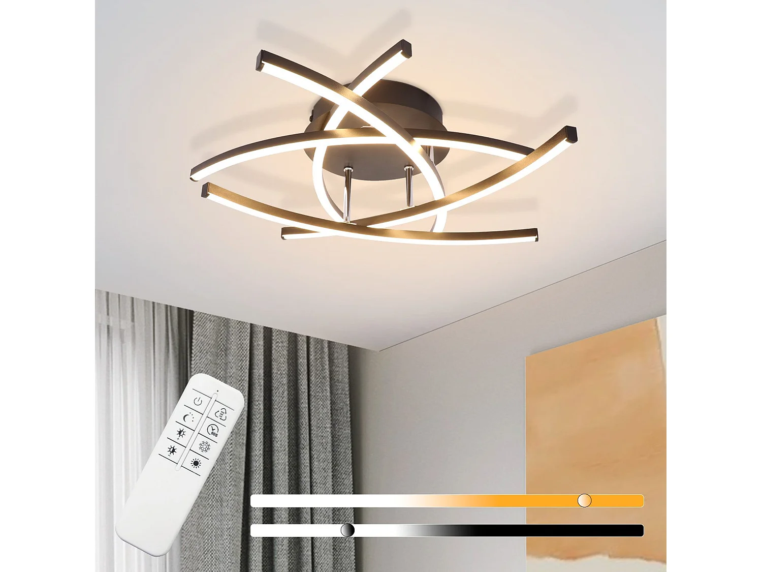 NETTLIFE LED Deckenleuchte Schlafzimmer Schwarz Dimmbar 32w Modern Metall Mit Fernbedienung