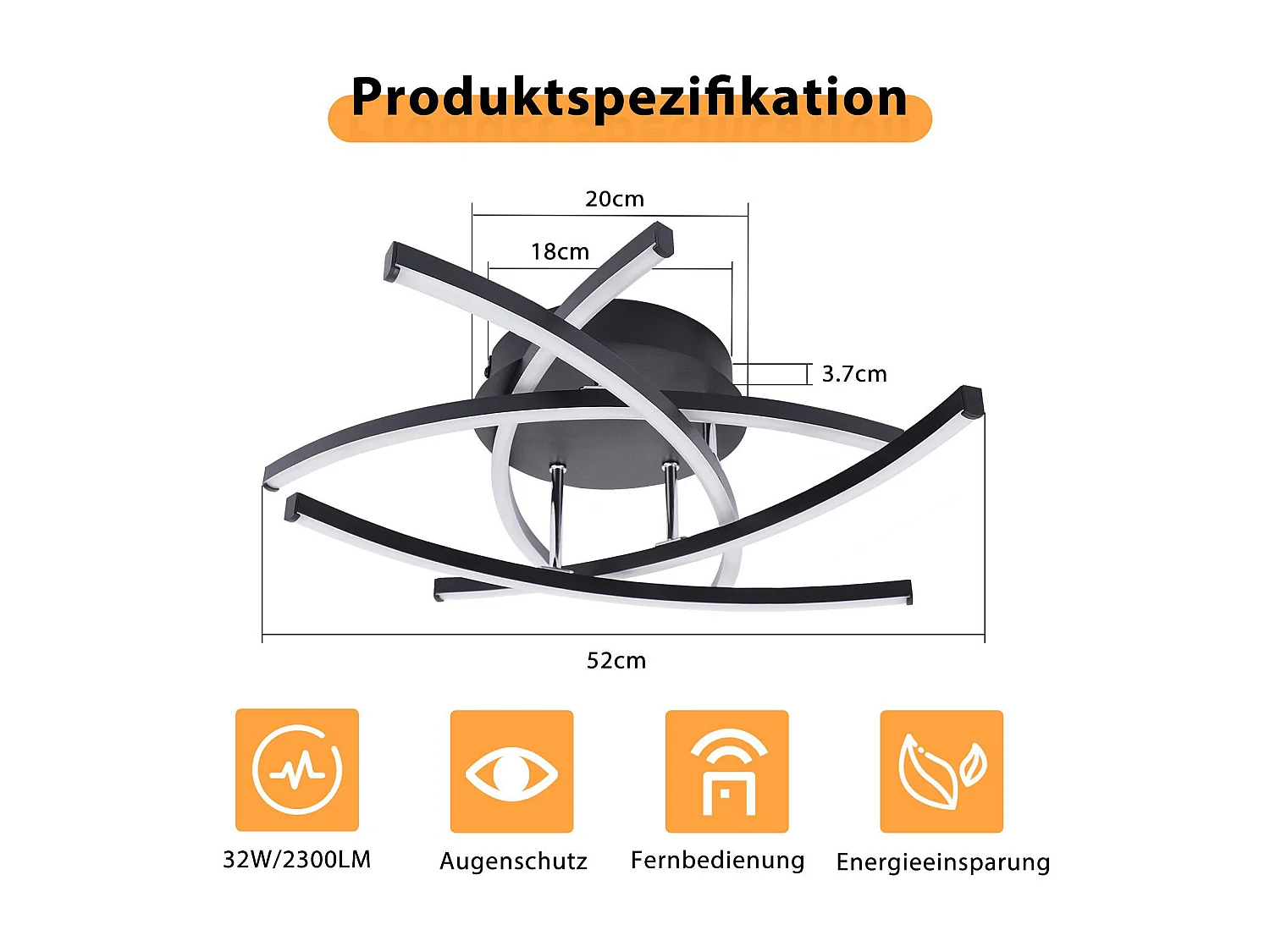 NETTLIFE LED Deckenleuchte Schlafzimmer Schwarz Dimmbar 32w Modern Metall Mit Fernbedienung