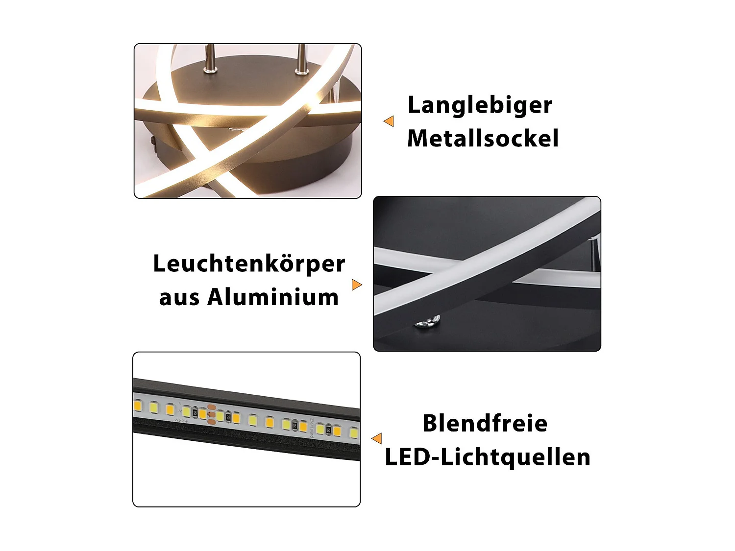 NETTLIFE LED Deckenleuchte Schlafzimmer Schwarz Dimmbar 32w Modern Metall Mit Fernbedienung