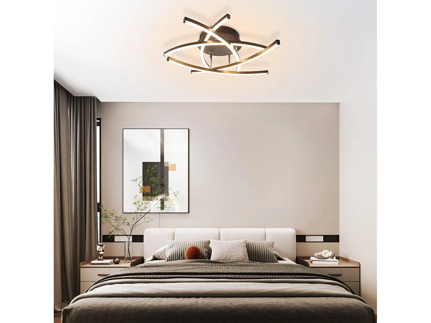 NETTLIFE Plafonnier LED Chambre Noir Dimmable 32w Moderne Métal Avec Télécommande