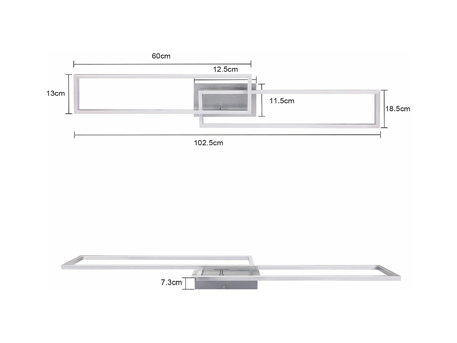 NETTLIFE Plafonnier LED Chambre à coucher - 2 cadres Lampe de chambre à coucher 102CM Moderne Dimmable avec télécommande Plafonnier argenté 36W
